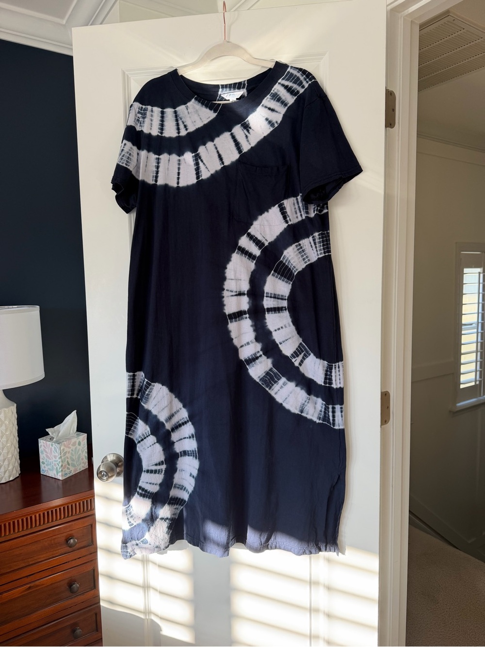 Tie-Dye Short Sleeve Casual Dress - Blue/White